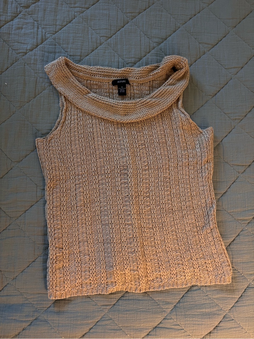 Alfani Beige Sleeveless Cowl Neck Knit Top